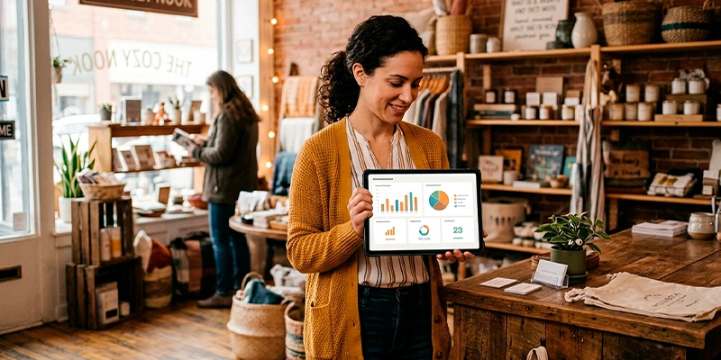 Pequeno empresário consultando dados para o planejamento estratégico do negócio